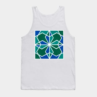 Inverted Blue Green Geometric Abstract Acrylic Painting VII Tank Top